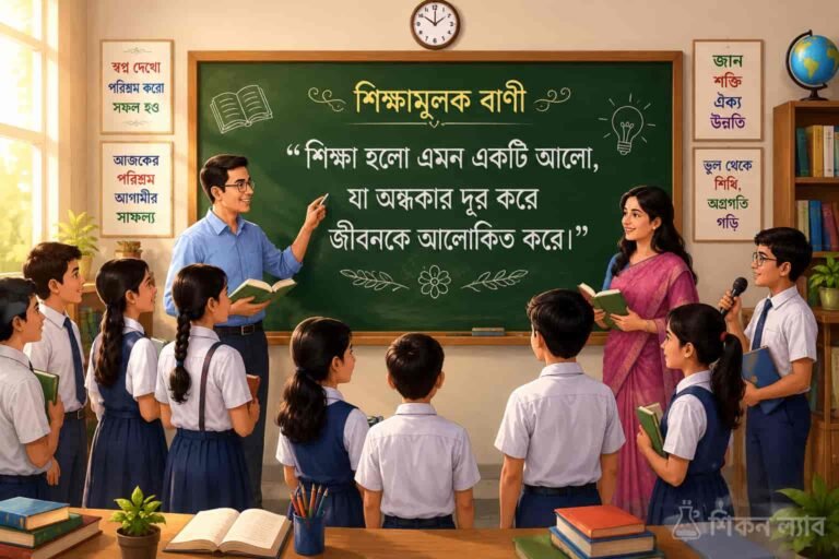 ছাত্রদের সামনে দেওয়ালিকায় লেখা একটি শিক্ষামূলক উদ্ধৃতি দেখাচ্ছে