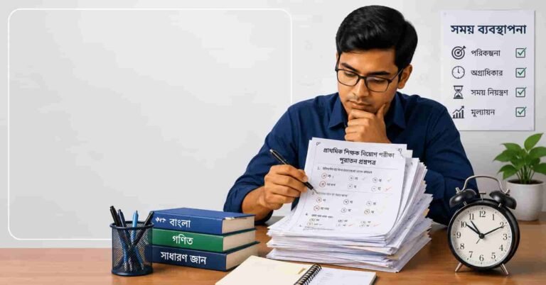 প্রাথমিক শিক্ষক নিয়োগ পরীক্ষার প্রশ্ন বিশ্লেষণ করে যাচ্ছেন একজন শিক্ষক