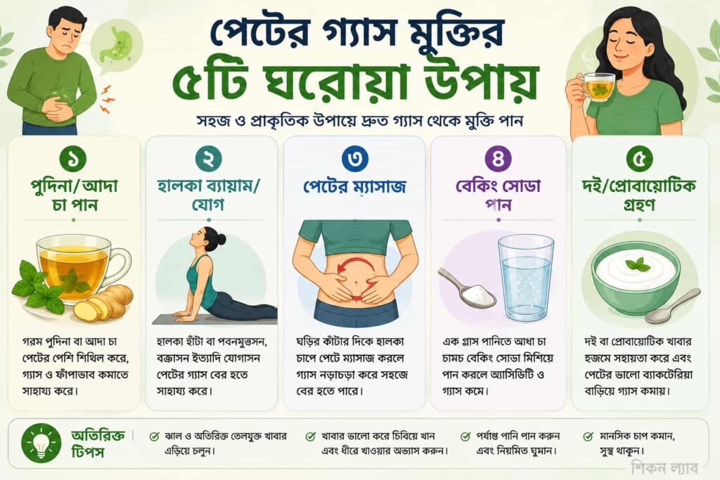 ঘরোয়া উপায়ে পেটের অতিরিক্ত গ্যাস কমানোর পাঁচটি সহজ পদক্ষেপ।